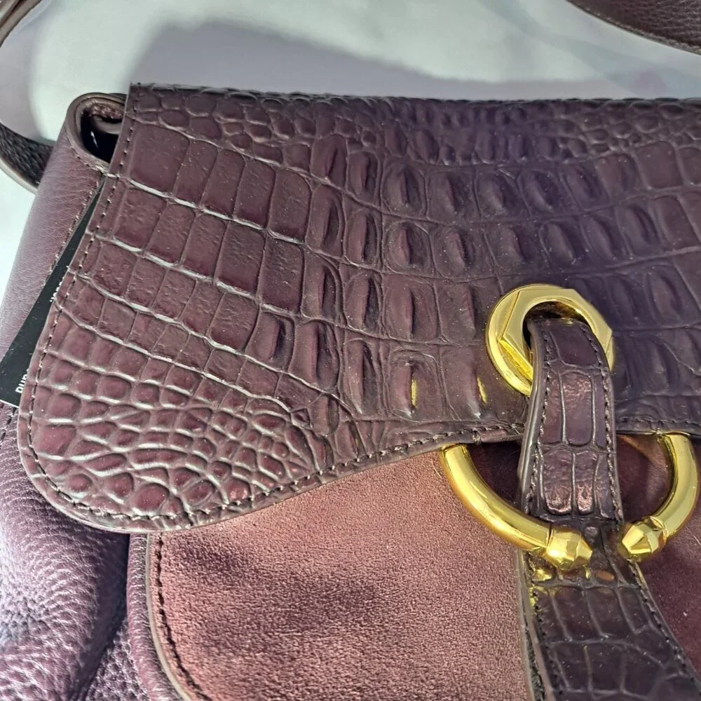 New Oryany Roc Suede Leather Shoulder Bag Purse Crossbody Burgundy Luxury Read - Picture 2 of 11